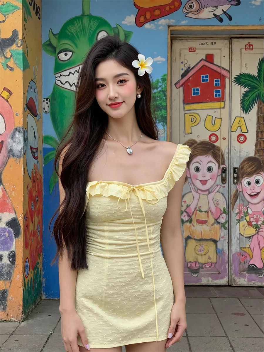 فستان نسائي أصفر على شكل حرف a صيفي قصير بأكمام طويلة ورقبة عالية وياقة مدورة محبوك قابل للتمدد مناسب للمكتب للسيدات احترافي #2