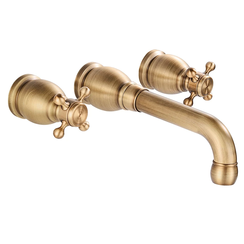 

Brass three-hole hot and cold faucet concealed split countertop basin splash-proof faucet three-piece set can be rotated