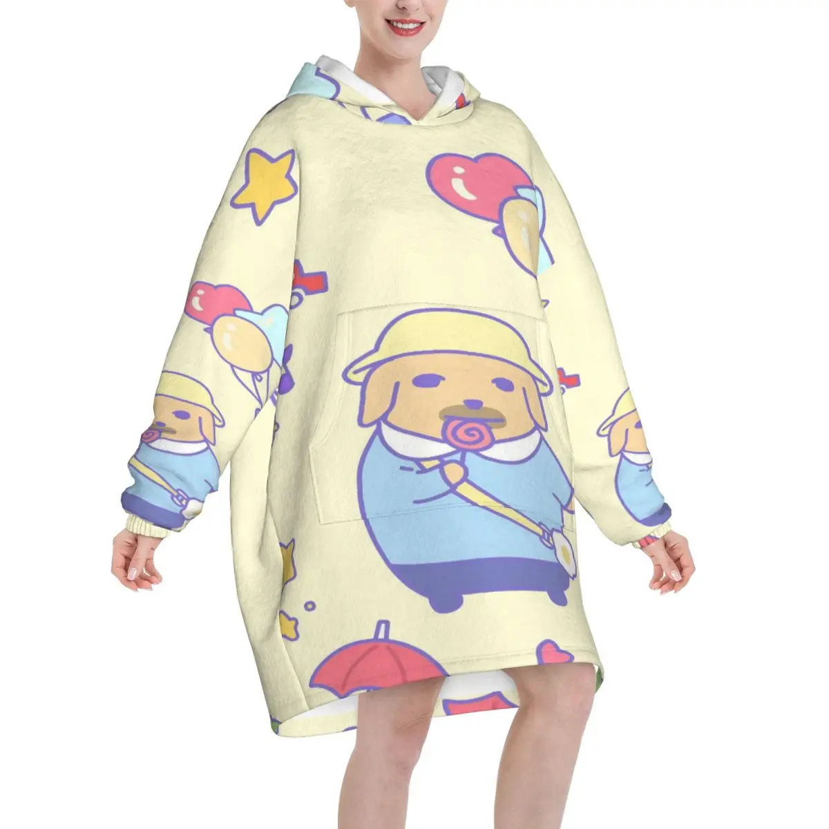 Nudaeng Dog Wearable Blanket Hoodie for Women Men Warm Cozy Oversize Blanket Sweatshirt Thick Fleece Hooded Blanket with Pocket