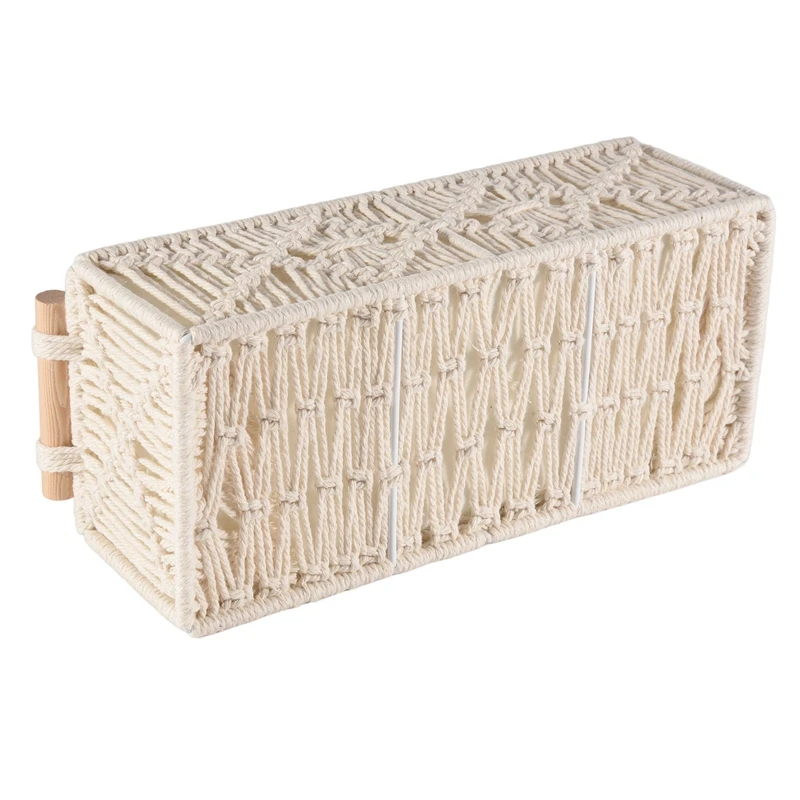 Boho Storage Basket Decor Box Handmade Woven Decorative Countertop Organizer Macrame Baskets for Bedroom Living Room