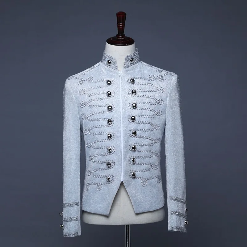 Men's Punk Officer Military Drummer Blazer Jacket Double Brested Stand Collar Vintage Blazers Mens Stage Prom Orchestra Costumes