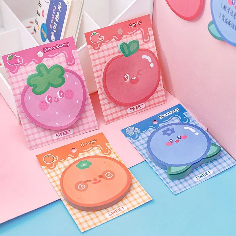 4 Piece Cartoon Adhesive Kawaii Fruit Notes Notepad Memo Pad Stationery Sticker Decoration