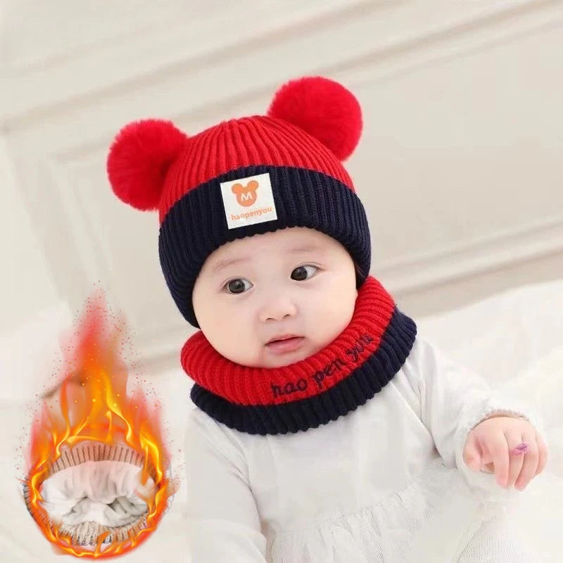 Cozy Bear Knitted Hat and Scarf Set Warm Soft Beanie for Infant Toddler Kids for Winter Cold Weather and Outdoor Activities