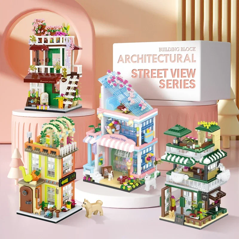 Architectuur Street View Bouwstenen Winkel Winkel Huis Model DIY Mini Bakstenen Verjaardagscadeau Speelgoed voor kinderen Kerstcadeaus