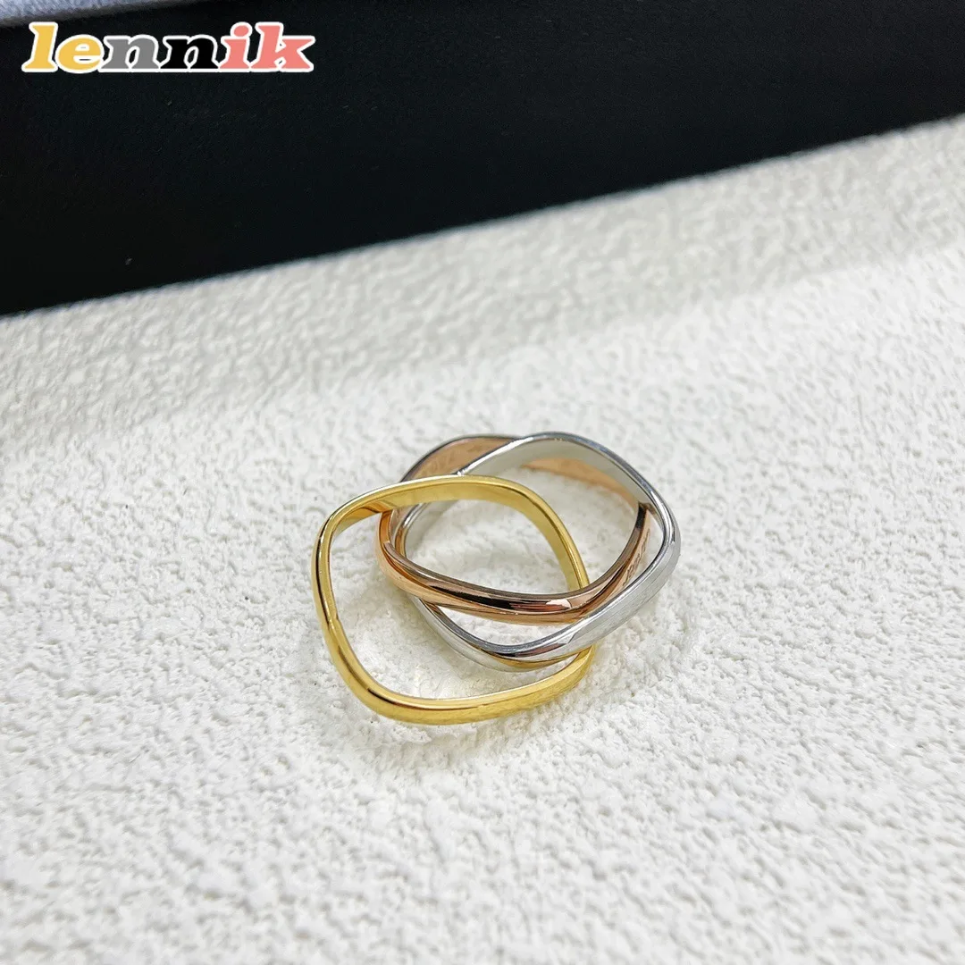 خاتم Lennik Stylish 2025 الجديد المربع 3-Color 3-Ring للسيدات، مليء بمشاعر راقية، اختيار من مجوهرات الأزياء.