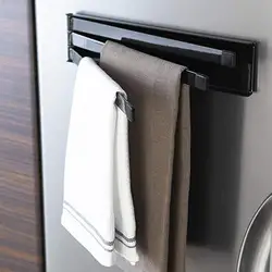 Magnetic Towel Rail Rack Wall Mounted Bathroom Folding Towel Drying Rack Kitchen Rag Hand Towel Storage Shelf Household Supplies