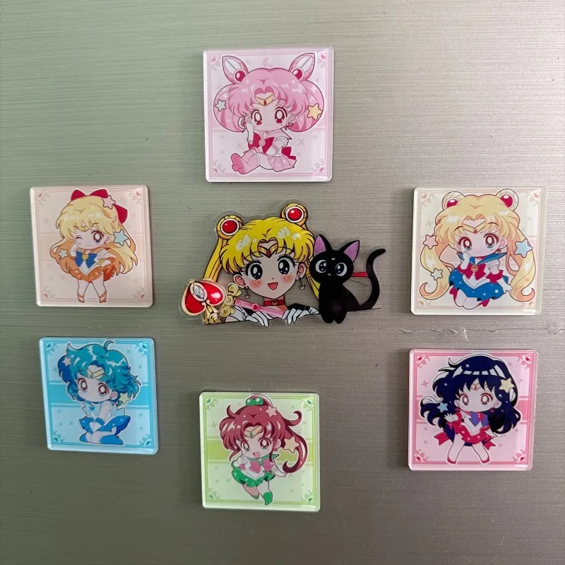 7Pcs/set Sailor Moon Anime Cartoon Heart Magnetic Rotating Fridge Magnets Cute Decorative Stickers for Home Decoration Gift - view 3