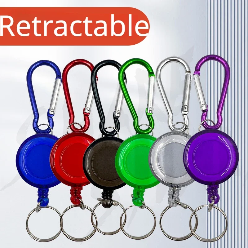 Retractable Steel Cord Pull Reel Keychains Spring Buckle Clasp Wire Rope Key Ring Recoil ID Card Holder Sporty Multiple Tools