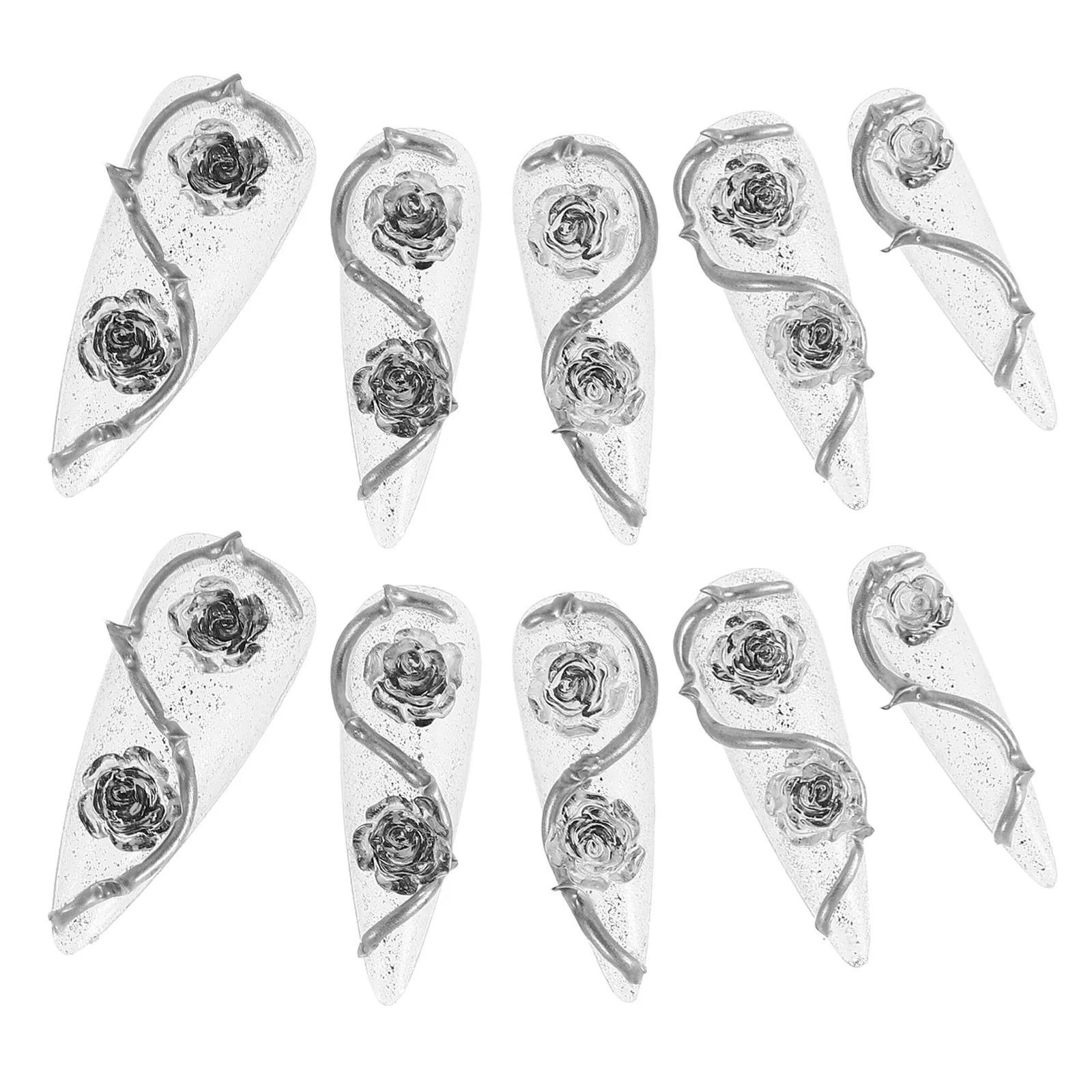 

10 шт. на ногтях, прозрачные каплевидные украшения для ногтей, металлические подвески в виде цветов, многоразовые накладные ногти, принадлежности для дизайна ногтей