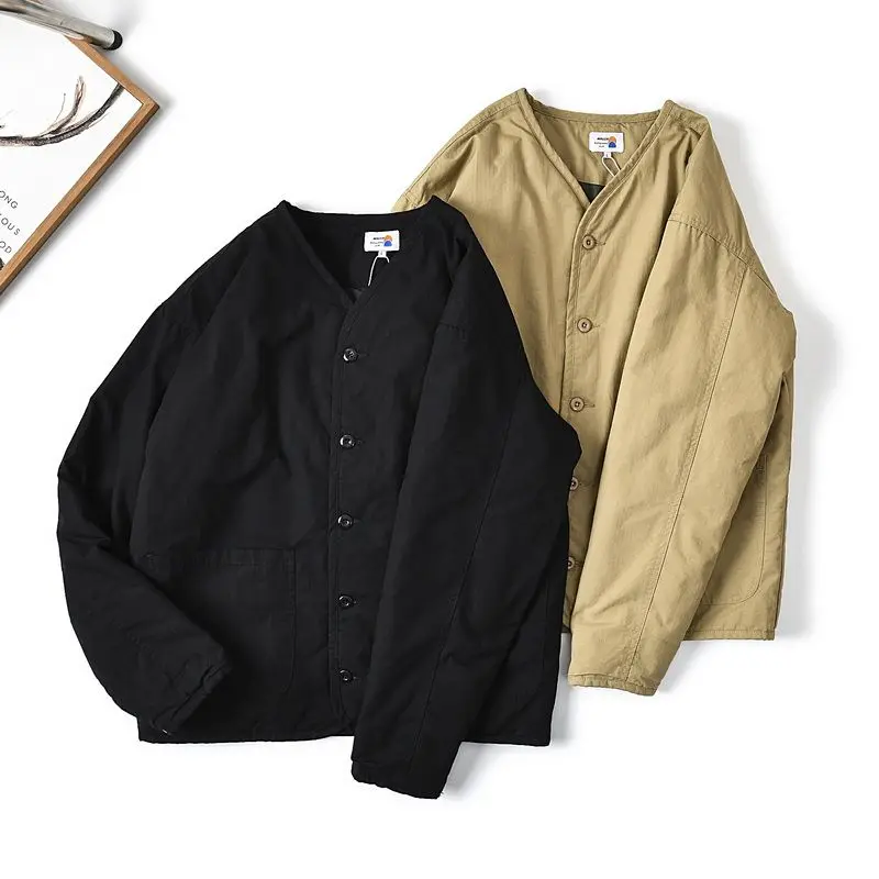 

Японский свободный крой в стиле ретро, хлопковая куртка для мужчин, повседневная верхняя одежда с защитой от разрыва, наполнитель из полиэфирного волокна, молодежный Sle