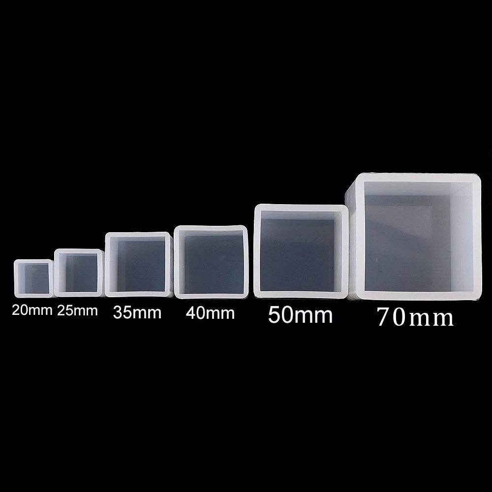 1PC 6 Size 20/25/35/40/50/70MM Transparent Silicone Square Epoxy Resin Mold For DIY Jewelry Dry Flower Candle Making Tool