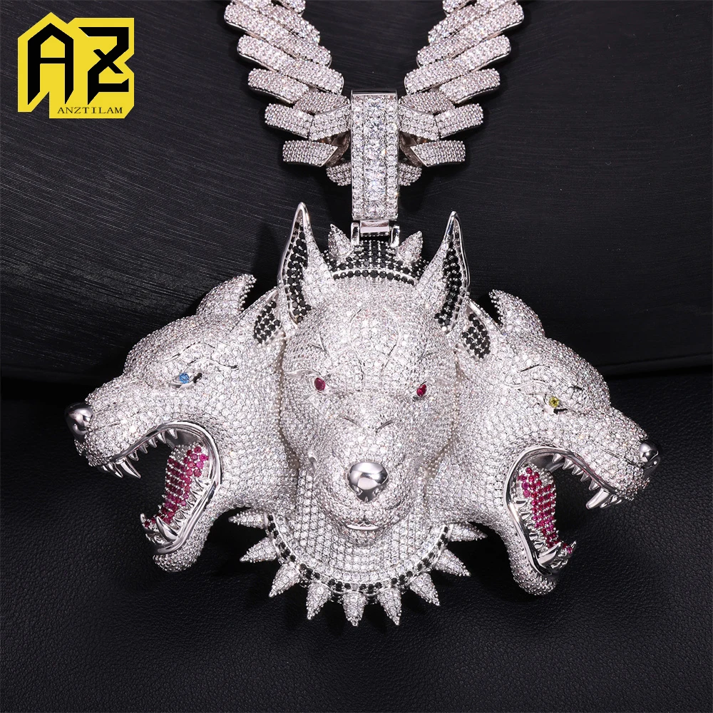 Anztilam BIG 3D Head Dog Pendant Iced Out Pendant Necklaces For Men Long Link Chain Women Brass Zircon Hip Hop Jewelry Free Ship