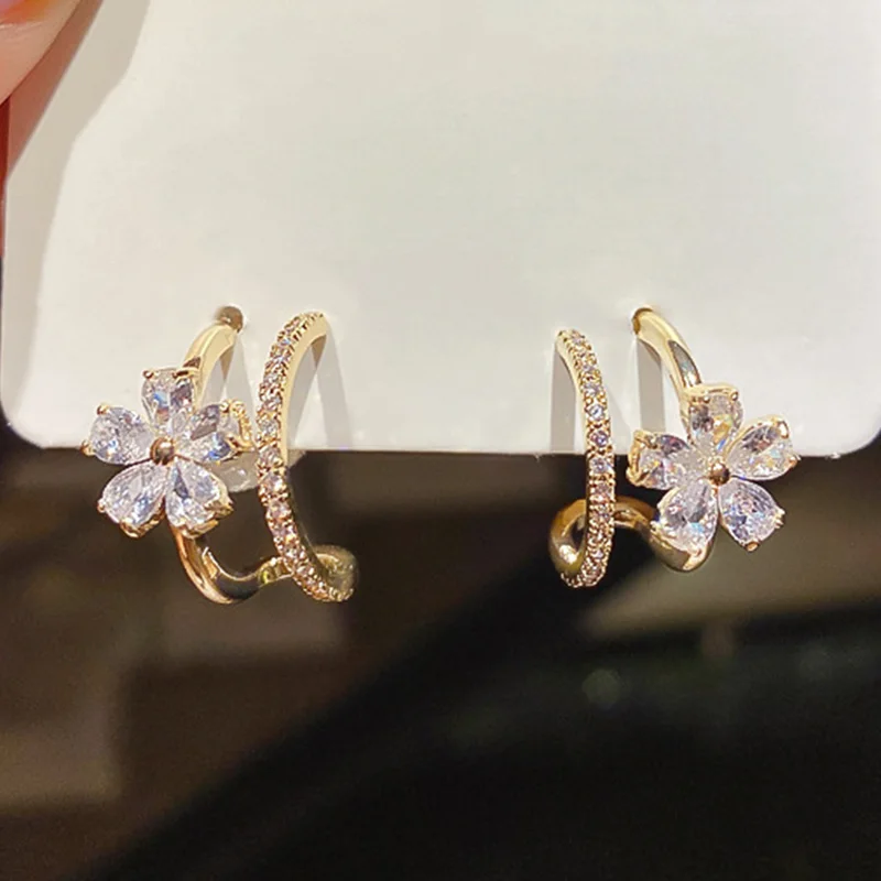 Korean Style Crystal Flower Stud Earrings For Women Sweet Flower Imitation Pearl Zircon Rhinestone Earring Party Jewelry Gifts - view 6