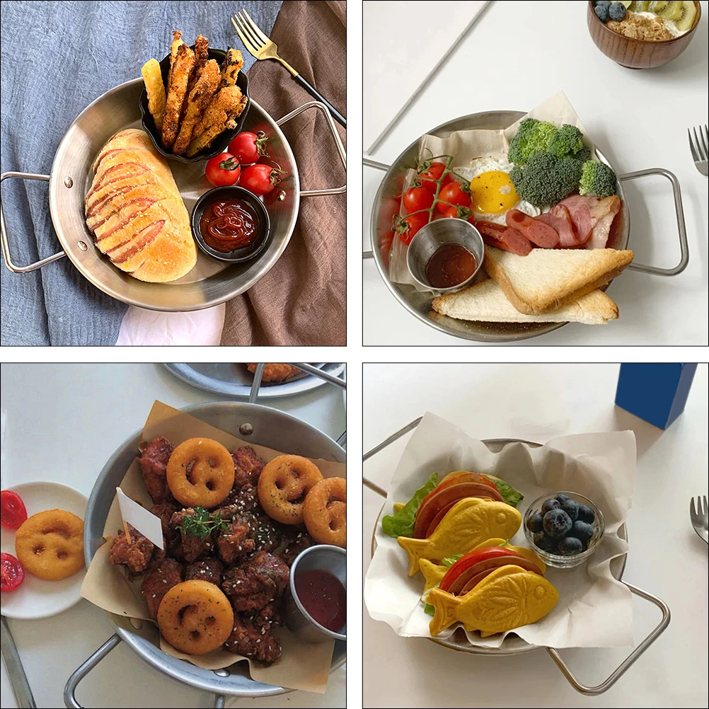 

Stainless Steel Dinner Plate Snack Platter Serving Picnic Food Tray with Handle Trays for Party
