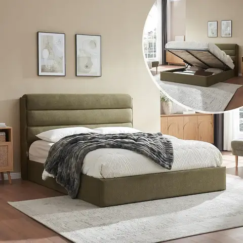 Lift Up Storage Bed Queen Size, Upholstered Platform Bed with Hydraulic System & Wood Slats Support, Queen Bed, Customized