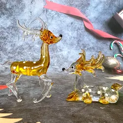 Handmade Glass Blown Animal Figurines Craft Crystal Deer Paerweight Sculpture Modern Miniatures Home Decor Christmas Kids Gift