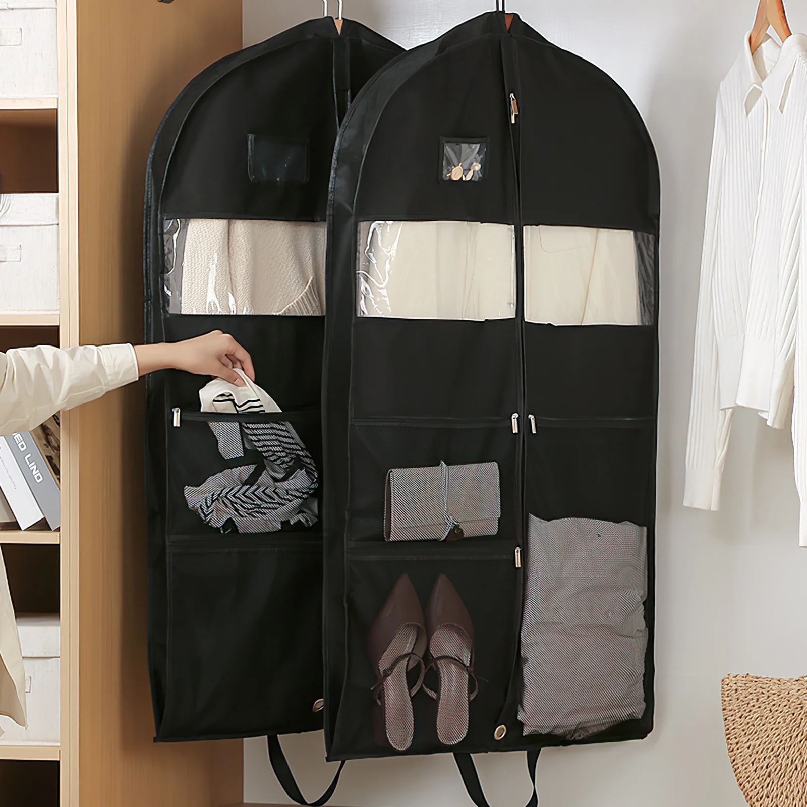 

2 pcs Garment Bag Dust Cover For Clothing Storage Travel Hanging Suit Bag Organizer Suits Dresses Coats Dance Costume Moving