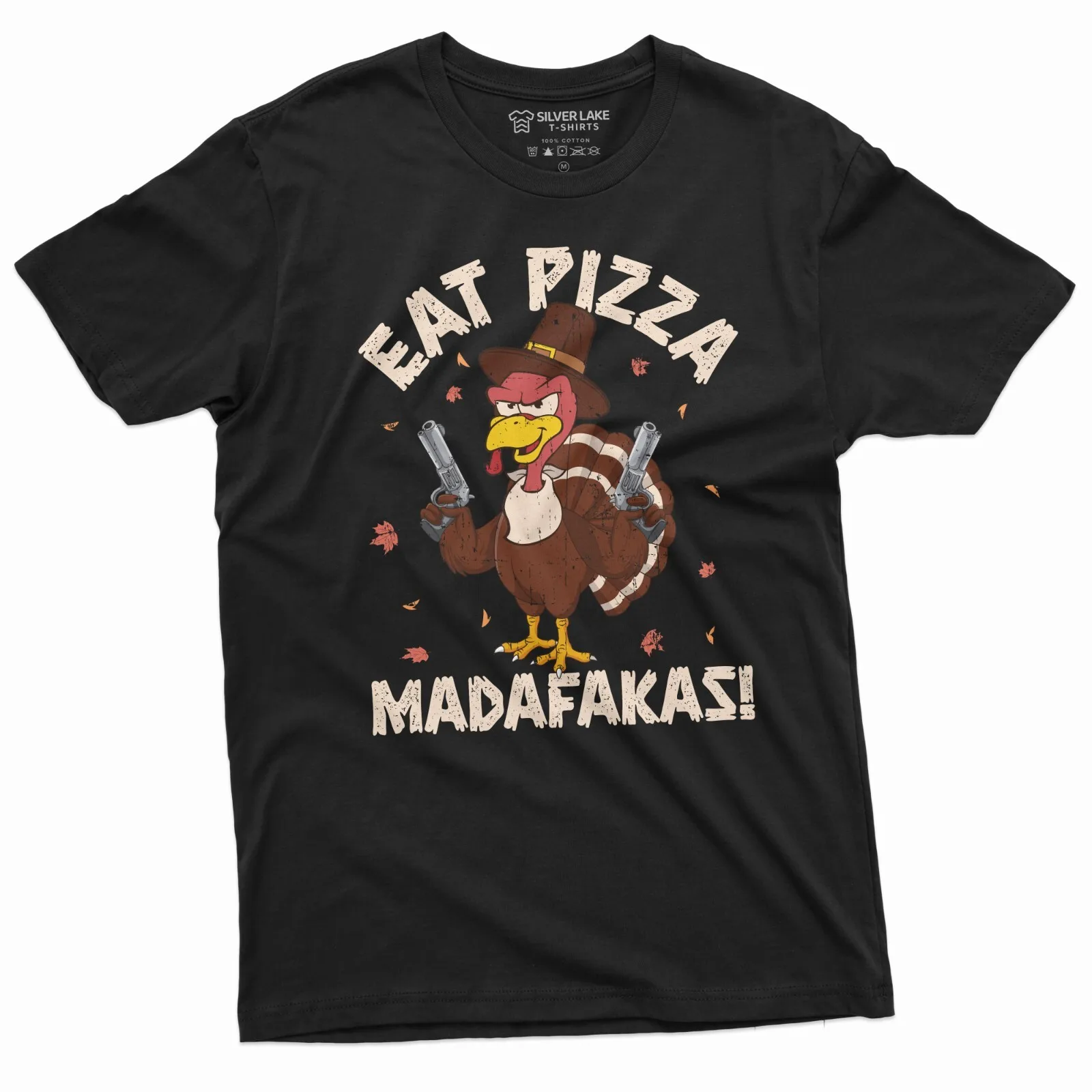 Мужская забавная футболка на День Благодарения Eat Pizza Madafakas Funny Turkey with Guns Tee Мужская забавная футболка на День Благодарения Eat Pizza Madafakas Funny Turkey with Guns Tee