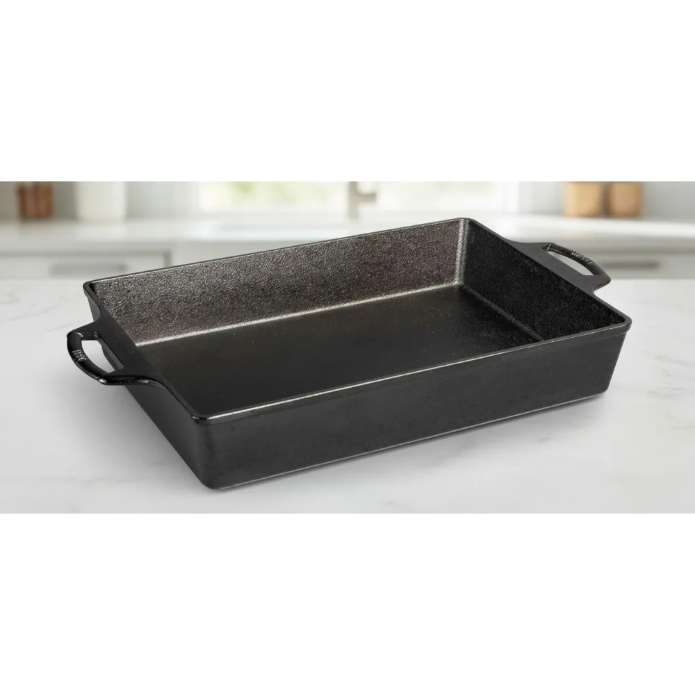 

9x13 Inch Cast Iron Casserole Pan - Heavy Duty Dutch Oven for Baking & Roasting, Perfect for Family Meals & Entertaining