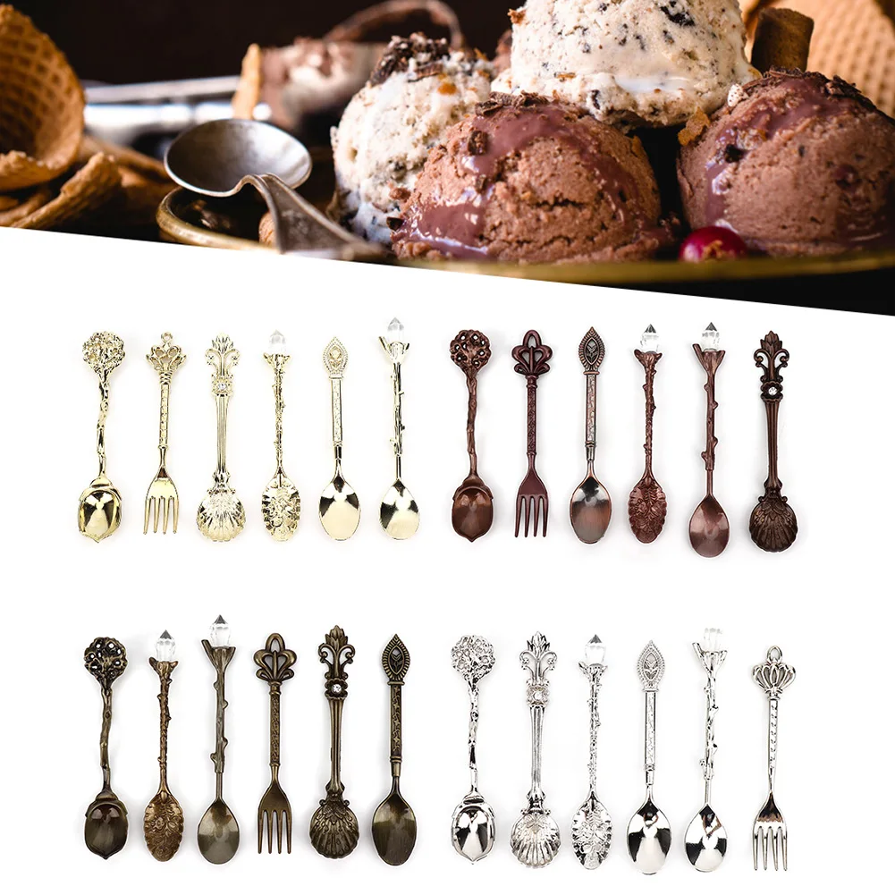 /Set Innovative Vintage Retro Zinc Alloy Spoons Fork Set Cutlery Kitchen Accessory Cutlery Spoon Kitchen Tools Vintage Spoon