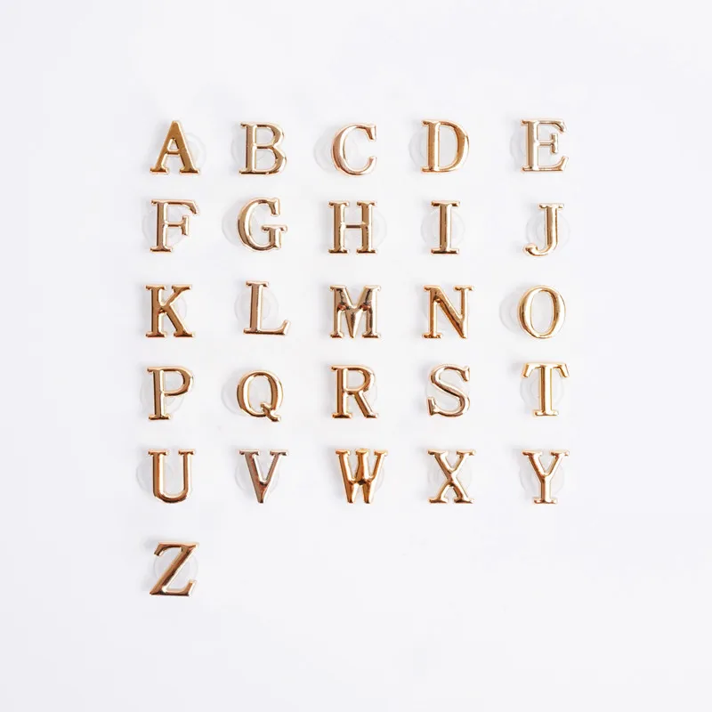 26 Piece Golden Metal English Letters Charms Designer DIY Shoes Decaration for Hole Jibbi Clogs Kids Boys Women Girls Gifts