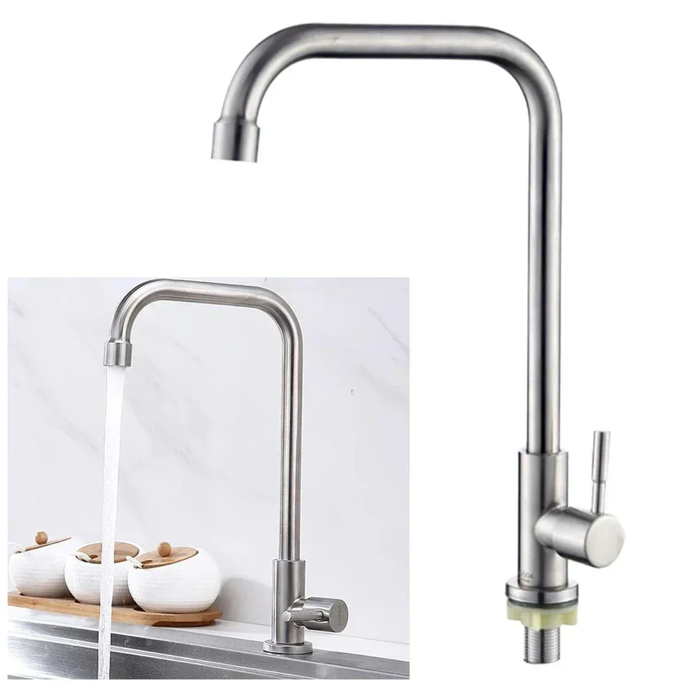 Grifo de cocina de acero inoxidable 304, giratorio, curvatura en forma de 7, Solo Frío, adecuado para cocinas, Bar y baño, 1 Uds.