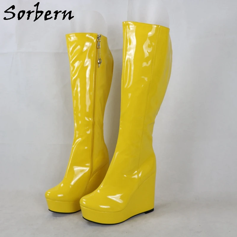 

Sorbern 10Cm Wedge Lockable Zipper Boots Women Knee High Platform Zip Up Custom Wide Fit Slim Fit Calf Boot