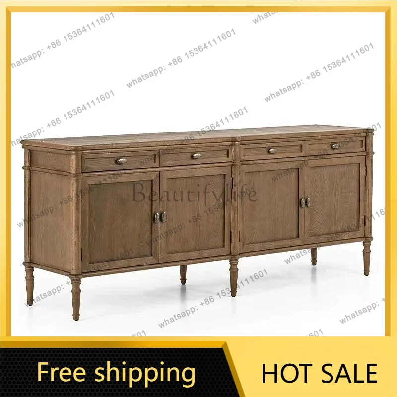 Zj. American retro solid wood dining side cabinet, antique living room locker