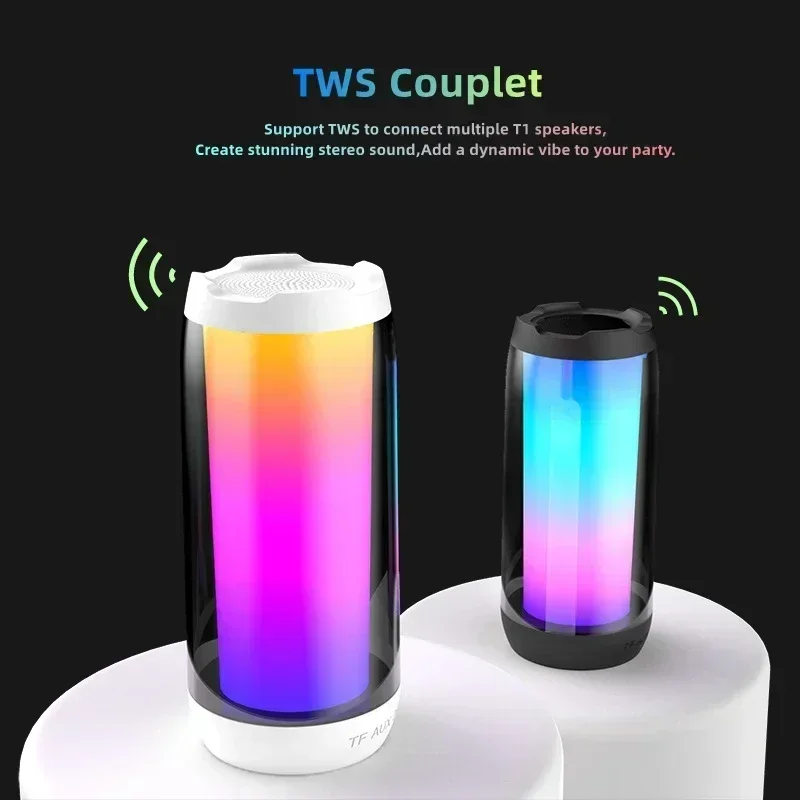 Altavoz Bluetooth portátil pantalla completa luces coloridas estéreo 3D HiFi bajo inalámbrico TF AUX entrada Subwoofer para teléfono PC portátil