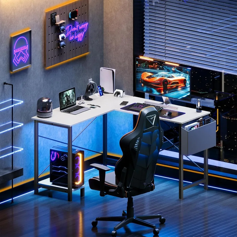 L-Shaped Gaming Desk with Storage, 50 Inch Corner Table for Home Office and Small Spaces