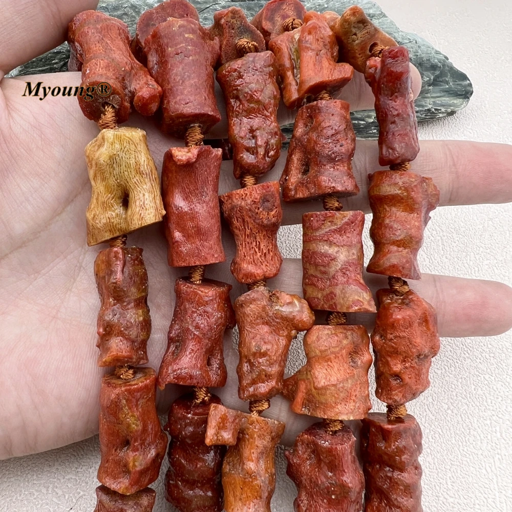 Large Irregular Natural Red Coral Cylinder Nugget Polypite Gems Loose Beads MY230938