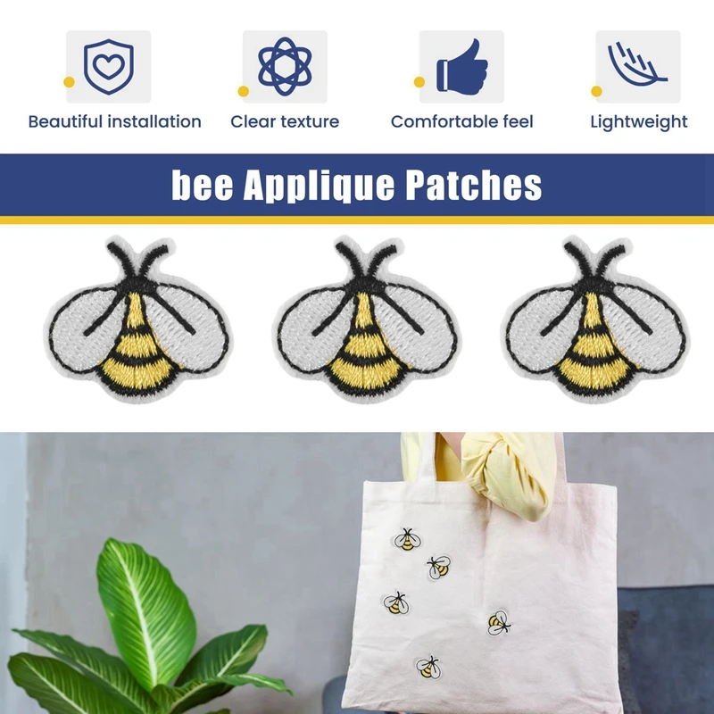 60PCS Bee Embroidered Patches,Cute Bumble Iron On Embroidered Applique Decoration Sewing Patches For Clothes DIY Patches