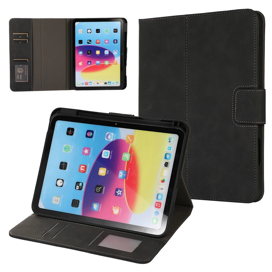 Folio Folding Carbon Leather Case with Pencil Slot for iPad 10 2022 (10th generation) Smart Cover Auto Sleep Wake UP Function