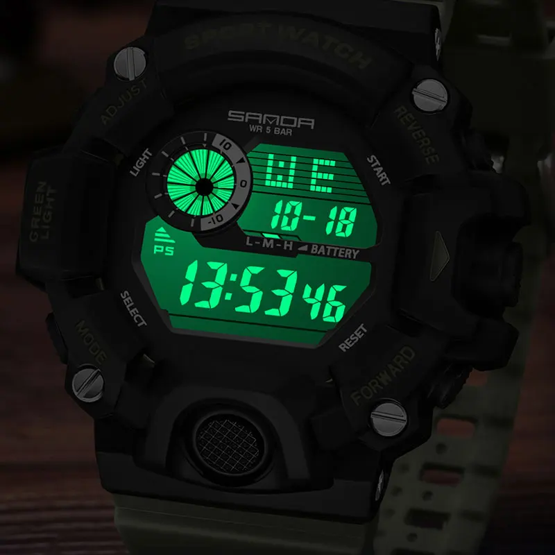 SANDA G style Fashion Military Sports Watches Alarm Stopwatch 50M Waterproof Outdoor Digital Watch Men LED Electronic Wristwatch