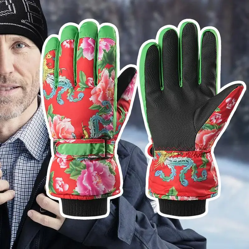 Touchscreen Snow Gloves Flower Design Snow Gloves Touchscreen Snowboard Ski Mitts Winter Warm Snowboard Gloves For Sports Hiking