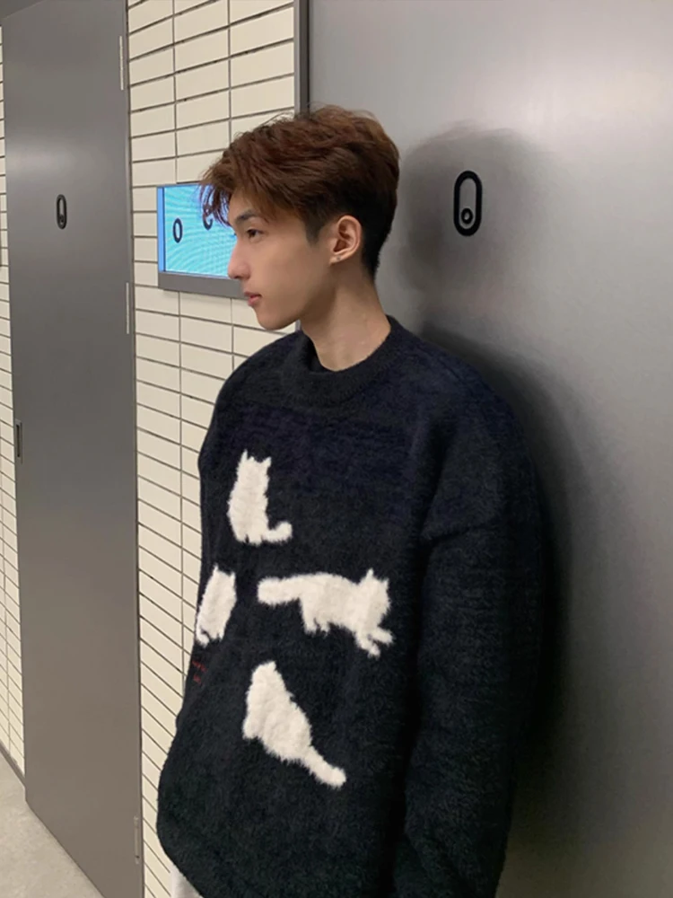 American sle cabelo pesado malha padrão camisola masculina outono inverno lazer sle high end sentimento malha irt