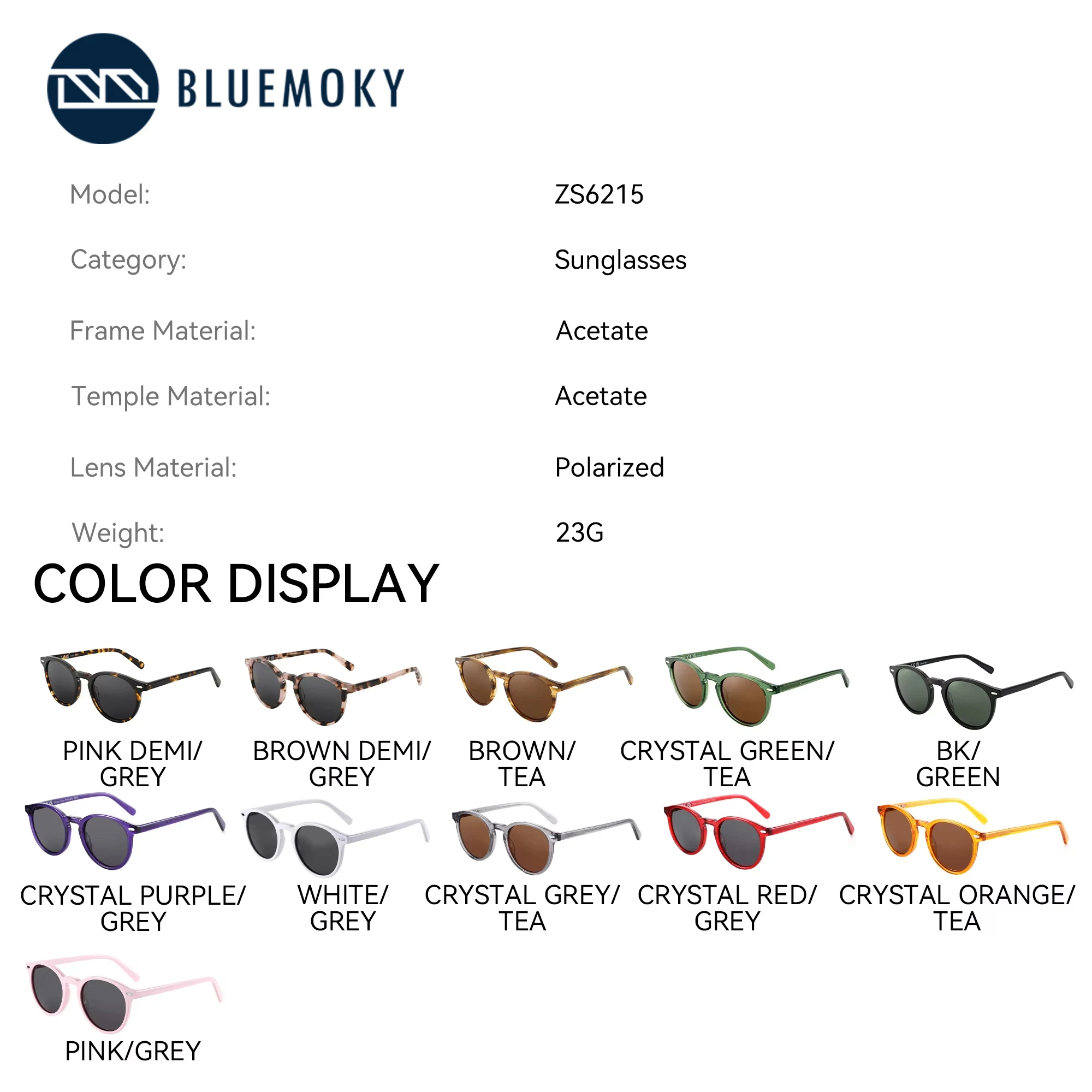 BLUEMOKY Popular Polarized Prescription Sunglasses For Women UV400 Protection Trendy Acetate Round Progressive Sun Glasses