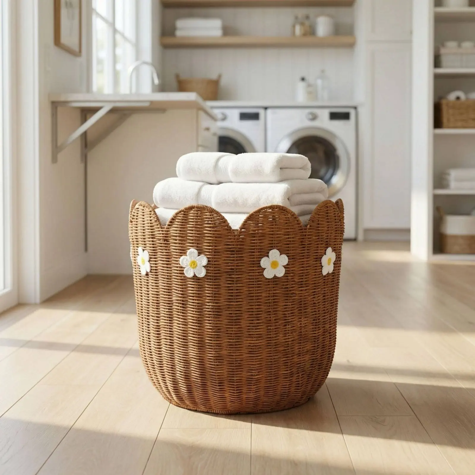 

Handwoven Wicker Basket Handmade Decorative Storage Basket Woven Tote Bin Multipurpose Multi-Use for Living Room, Playroom