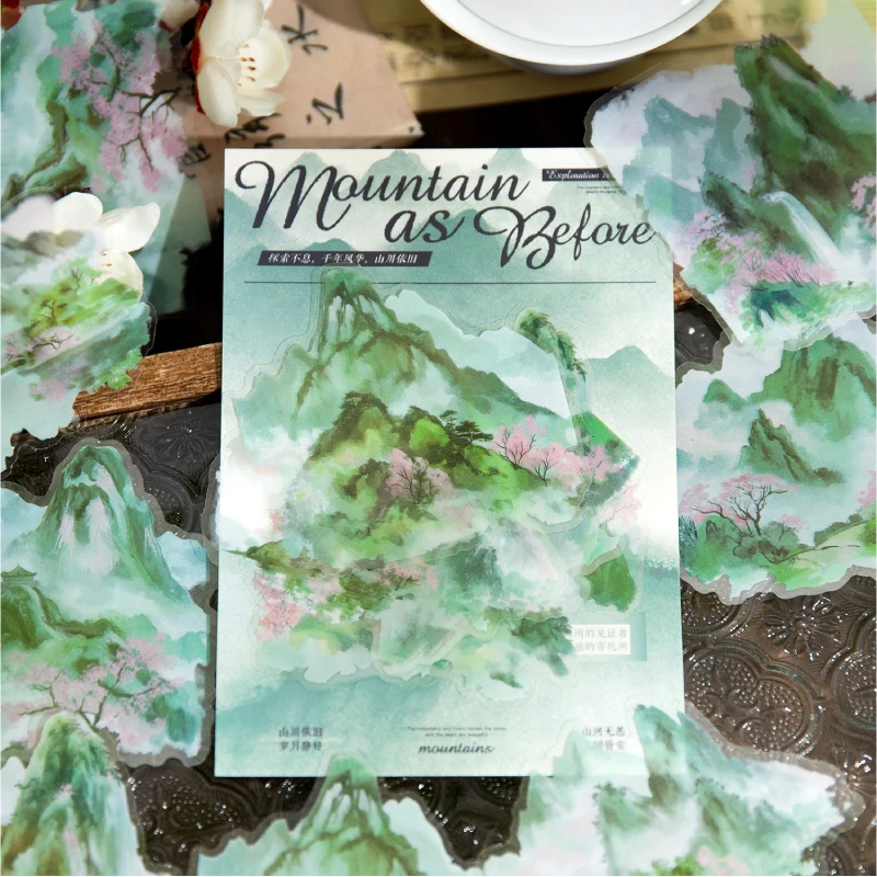 10 Sheets PET Large size Stickers Landscape of Mountains Decorative handmade Scrapbooking Material Diary Album Craft Supplies