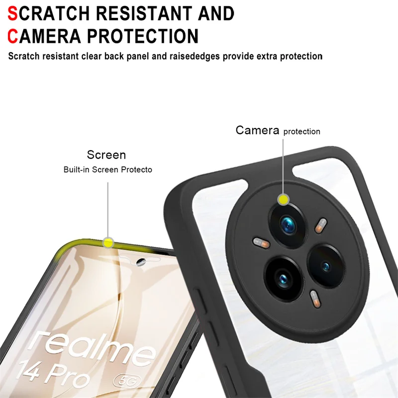 Realme 14 Pro RMX5056 ケース耐衝撃クリア 360 完全保護両面ソフト電話カバー Realme 14 Pro 5G RMX5056 用