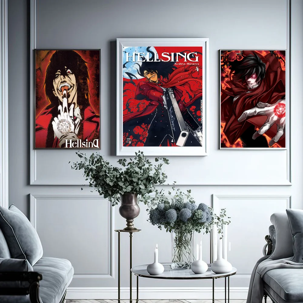 Anime Hellsing Movie Sticky Posters Retro Kraft Paper Sticker DIY Room Bar Cafe Aesthetic Art Wall Painting