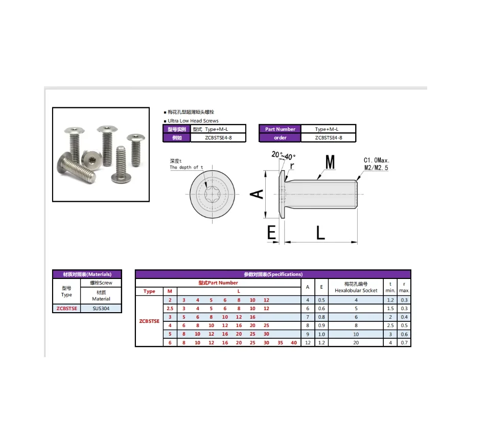 ZCBSTSE M2-M6 Stainless Steel Ultra Low-Profile Torx Head Cap Screw Coarse Thread Machine Screw