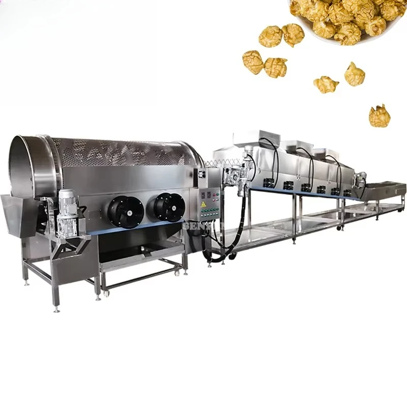 ماكينة صنع الفشار الكبيرة الأوتوماتيكية ذات السعة العالية، خط إنتاج الفشار متعدد الوظائف بنكهة الفاكهة والغاز الصناعي