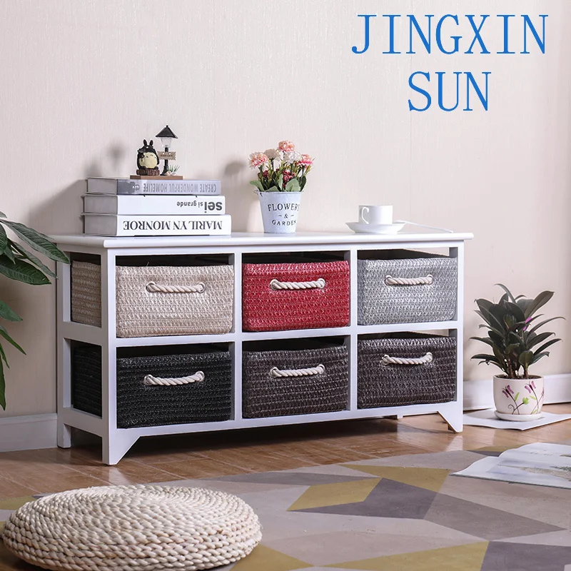 Bedroom Storage Cabinet Solid Wood Bedside Cabinet Small Simple Rattan Braided Drawer TV Finishing Crack Locker