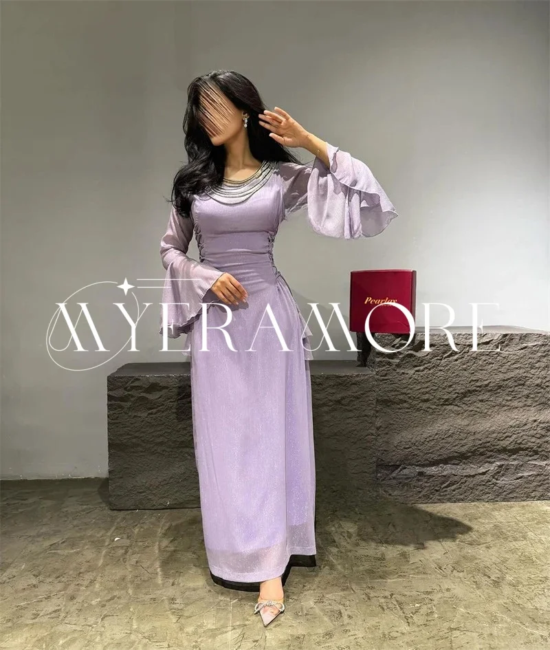 فساتين سهرة عصرية من التل في دبي 2025 بأكمام طويلة على شكل حرف a مشد بطول الأرض فساتين لحضور الحفلات الموسيقية مخصصة من Fساتين Sheer #1