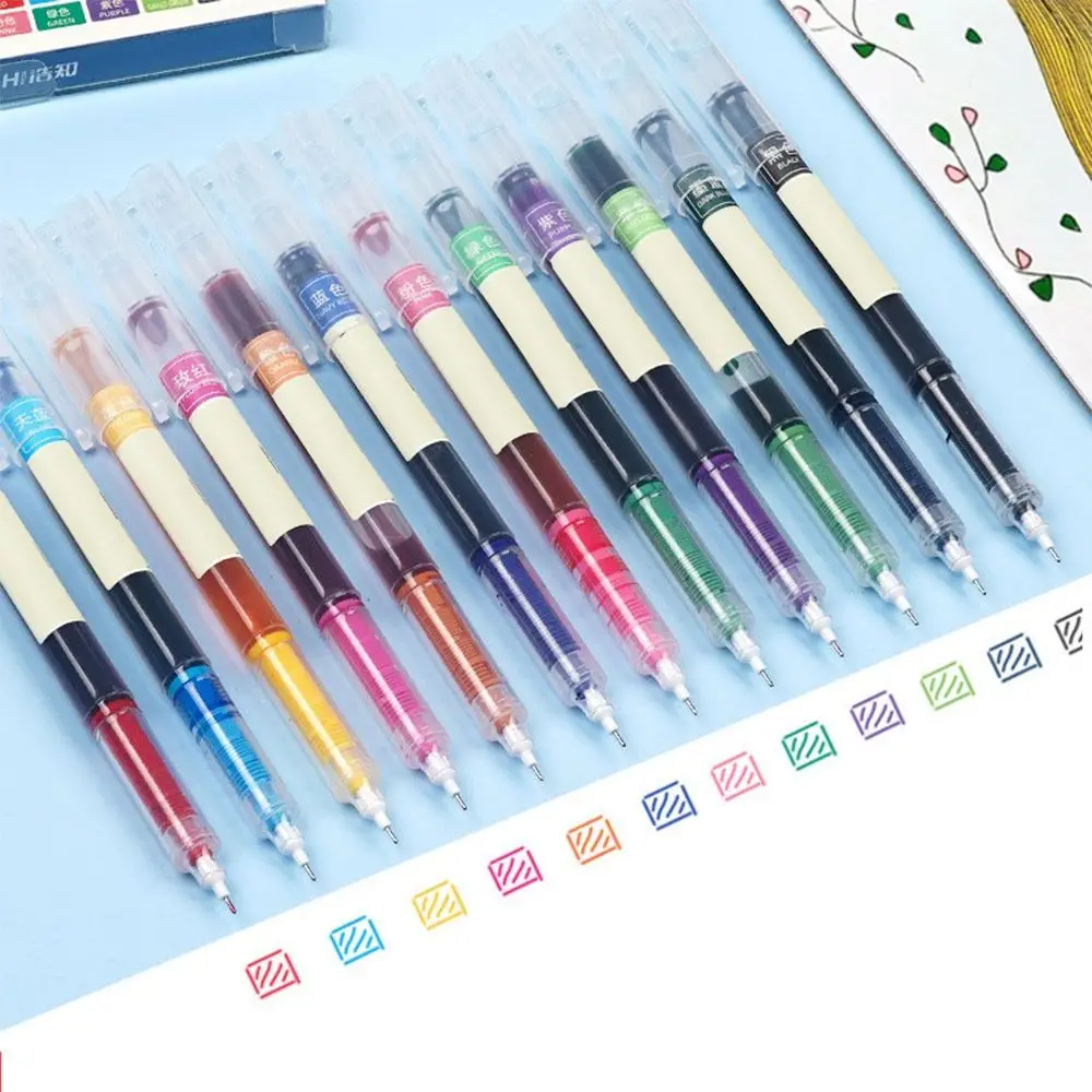 Simple Quick-drying Gel Pen Press Type 12Colors Ink Ballpoint Pen 0.5mm Pen Tip Writing Tool School Office