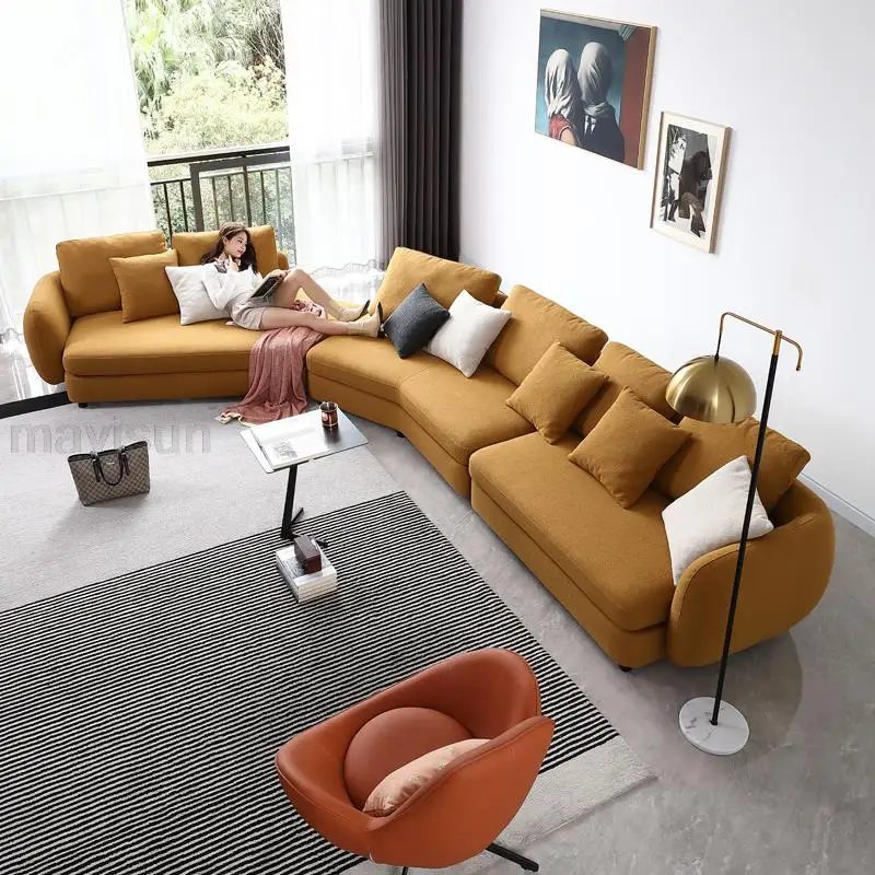 Minimalist Retro Soft Custom Comfortable Back Corner Sofa Chaise Lounge Combination Nordic Simple Leisure Living Room Furniture