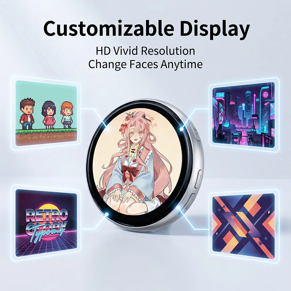 MRSVI Anime Pixel Screen Smart E-Badge Pin – Digital Button Display Photo & Name Tag for Backpacks