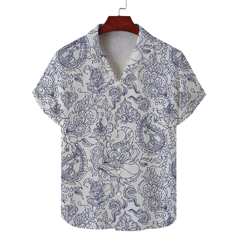 

Spring and Summer New Men's Digital Print Hawaiian Cuban Collar Casual Thin Short Sleeved Shirt for Men