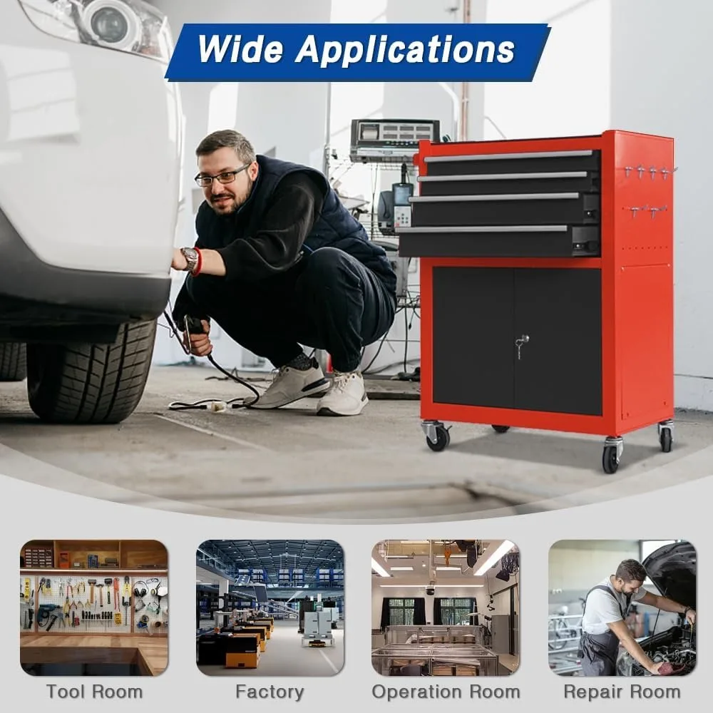 صندوق أدوات ذو 13 درجًا مع باب مزدوج وعجلات، صندوق أدوات كبير قابل للفصل مع أدراج منزلقة، كابينة تخزين صندوق أدوات ميكانيكي